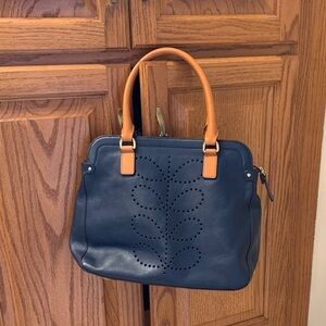 Orla Kiely Navy Blue Leather Handbag